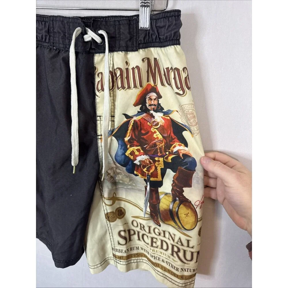 Captain Morgan Spiced Rum Swim‎ Trunks Men’s S Black Graphic Board Shorts